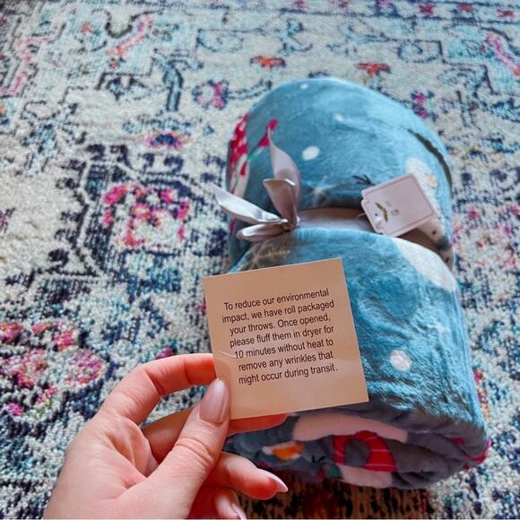 Cozy Winter Snowman & Snowflake Blanket – Blue 59x77" - Picture 2 of 3